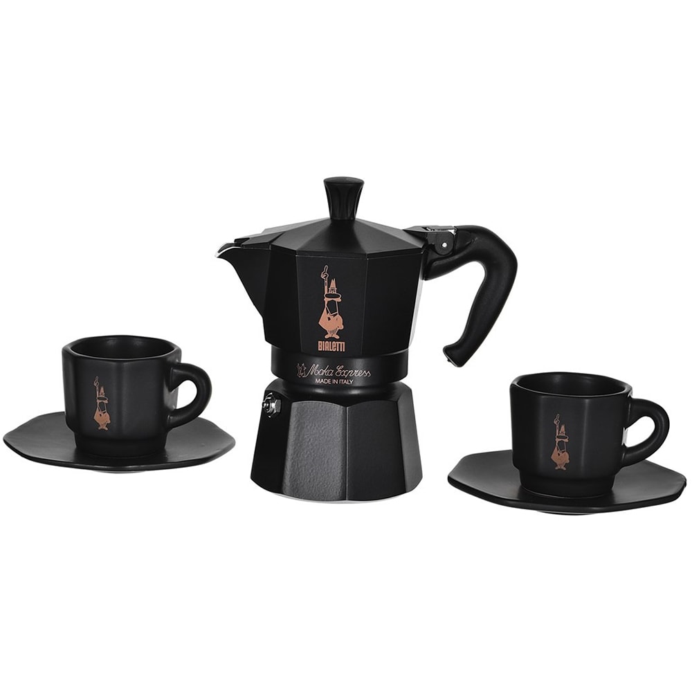 Pachet cafea macinata BIALETTI Perfetto Classico 100g + Cafetiera Moka Express 3tz + 2 cesti