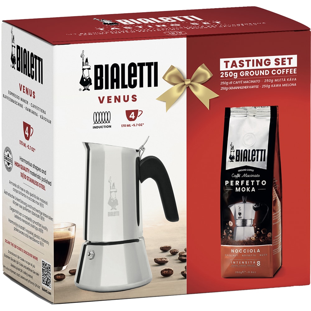 Pachet cafea macinata BIALETTI Perfetto Nocciola 250g + Cafetiera Moka Venus