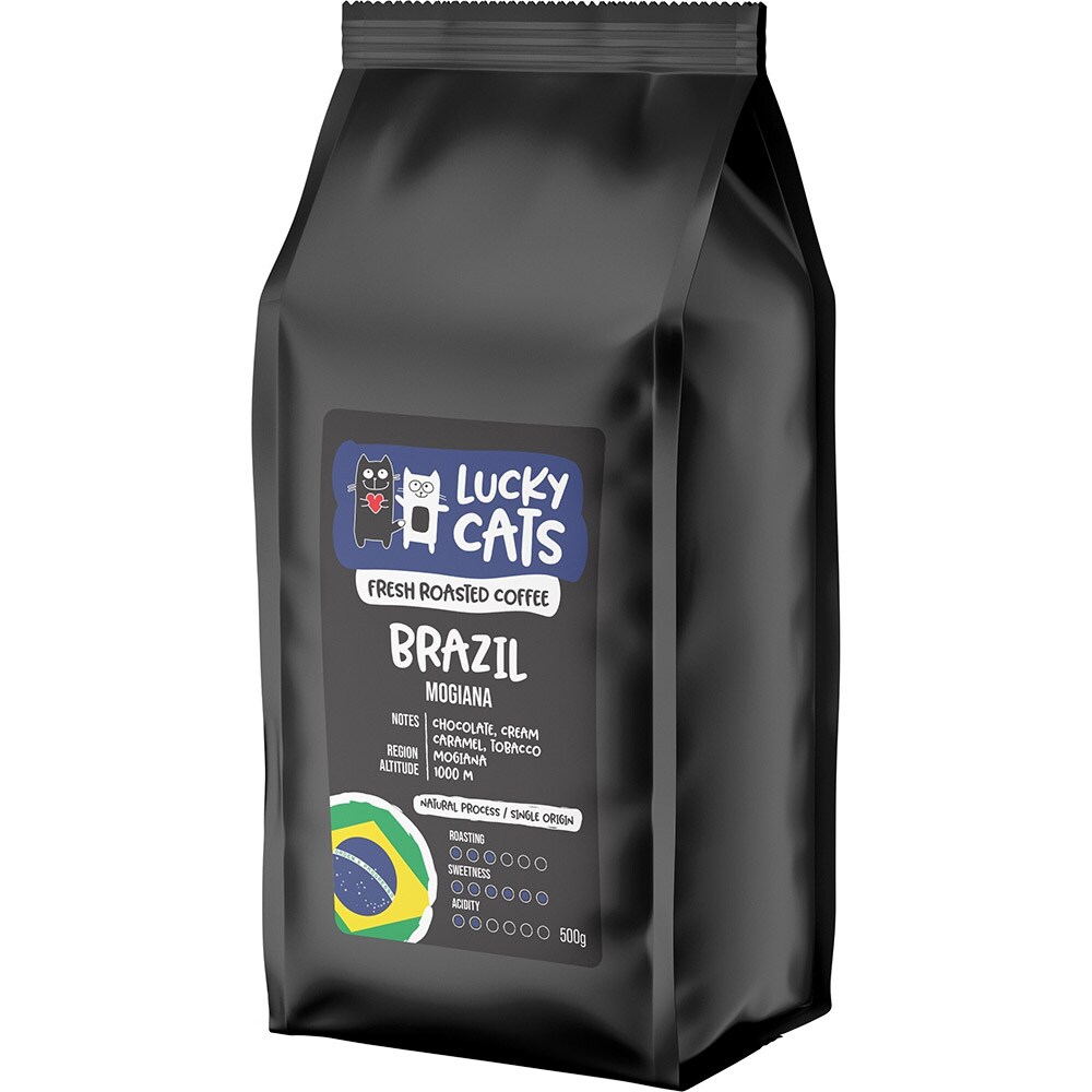 Cafea boabe LUCKY CATS Brazil Mogiana, 500g