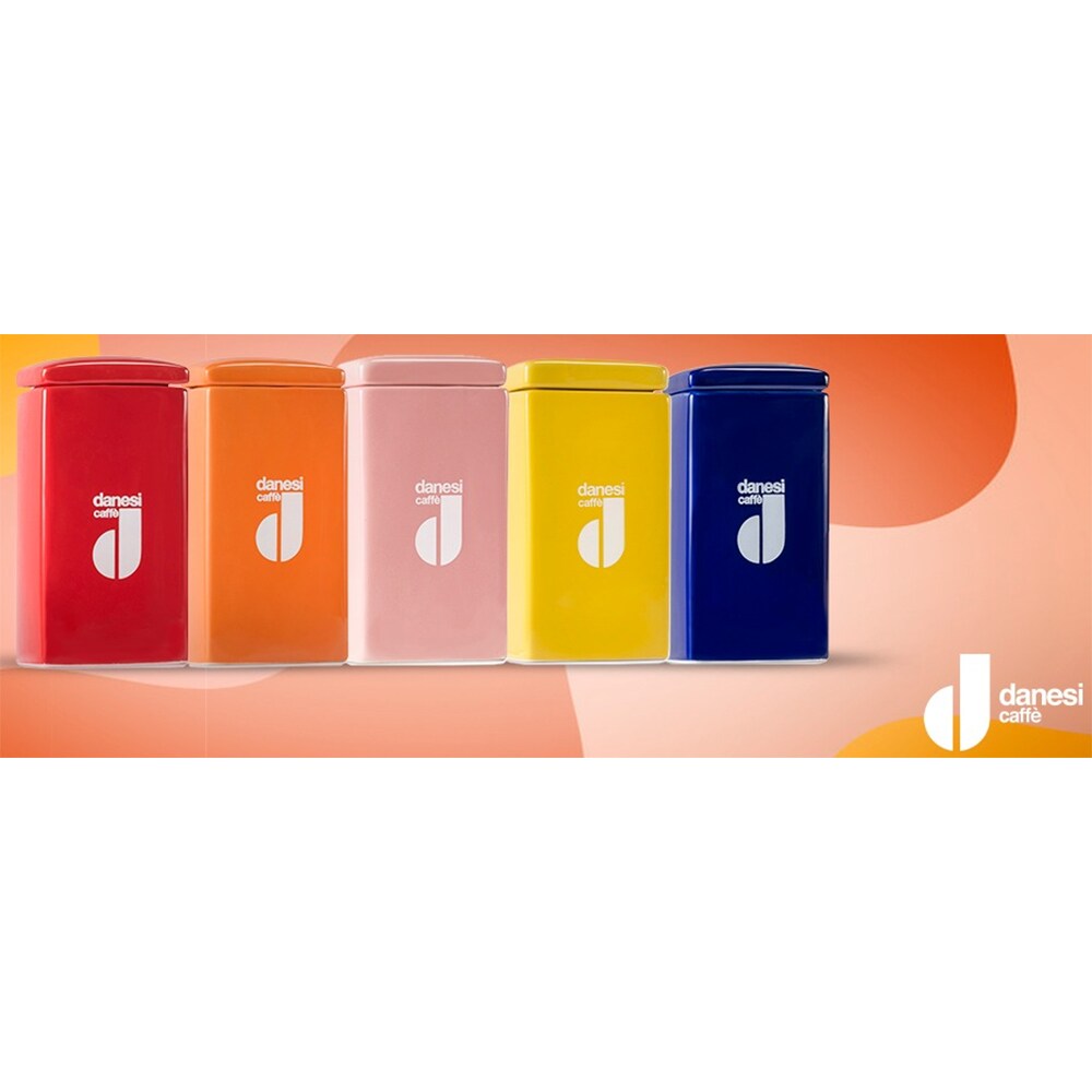 Set cafea macinata DANESI CAFFE 250g + cutie ceramica + 6 cesti espresso, portocaliu