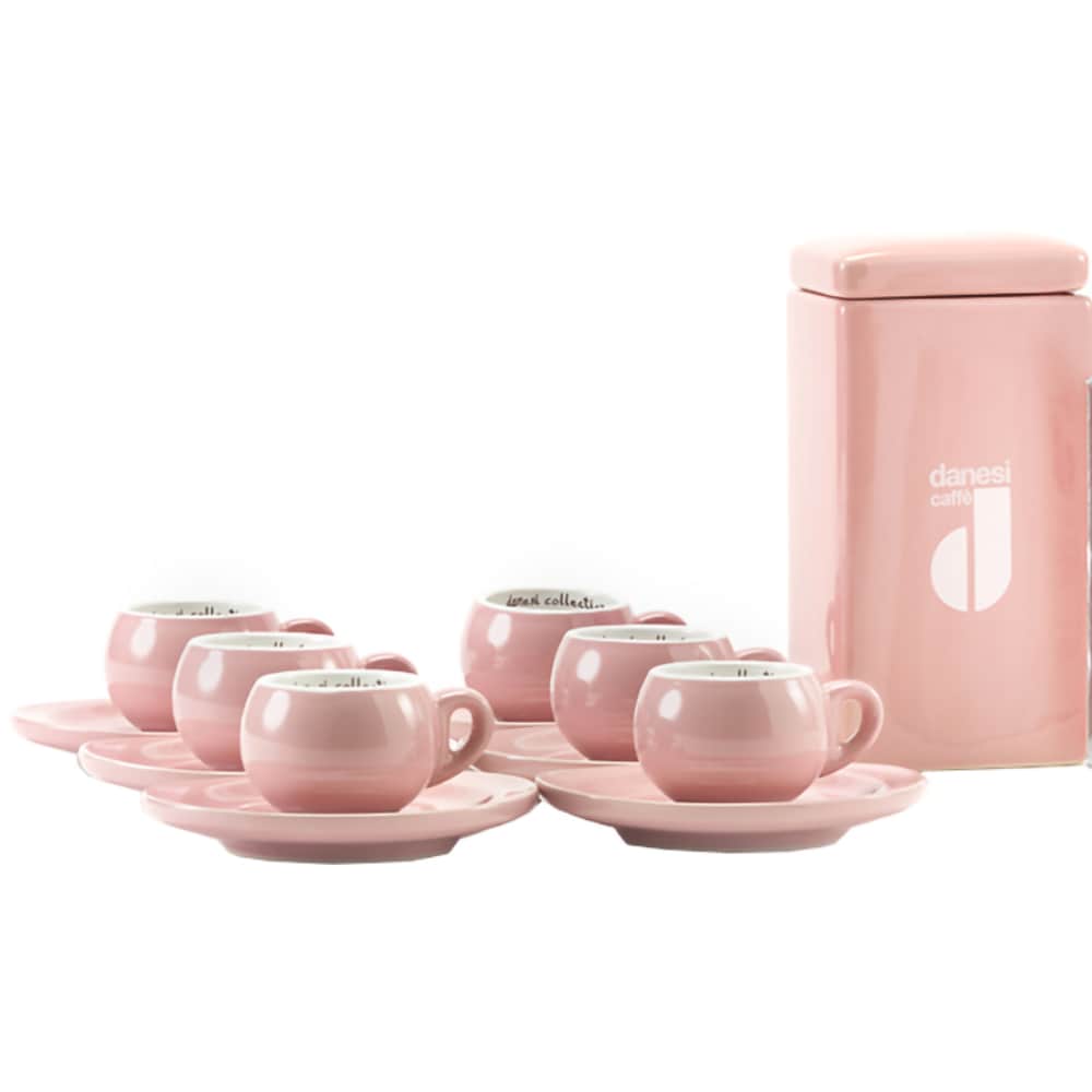 Set cutie ceramica + 6 cesti espresso DANESI CAFFE, roz