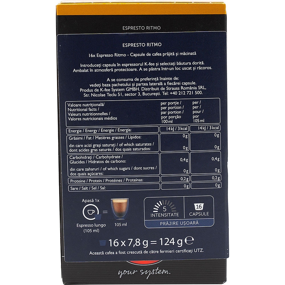 Capsule cafea ESPRESTO Ritmo, compatibile BeanZ, 16 capsule, 124g