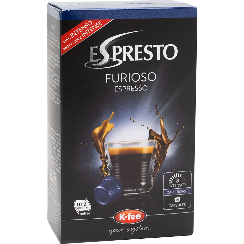 Capsule cafea ESPRESTO Furioso Espresso, compatibile BeanZ, 16 capsule, 124g