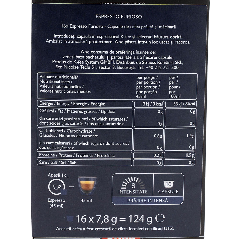 Capsule cafea ESPRESTO Furioso Espresso, compatibile BeanZ, 16 capsule, 124g
