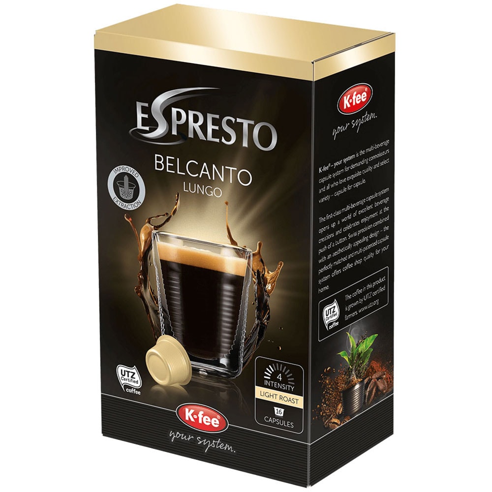 Capsule cafea ESPRESTO Belcanto Lungo, compatibile BeanZ, 16 capsule, 120g