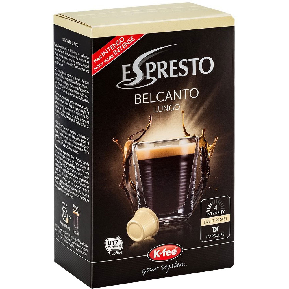 Capsule cafea ESPRESTO Belcanto Lungo, compatibile BeanZ, 16 capsule, 120g