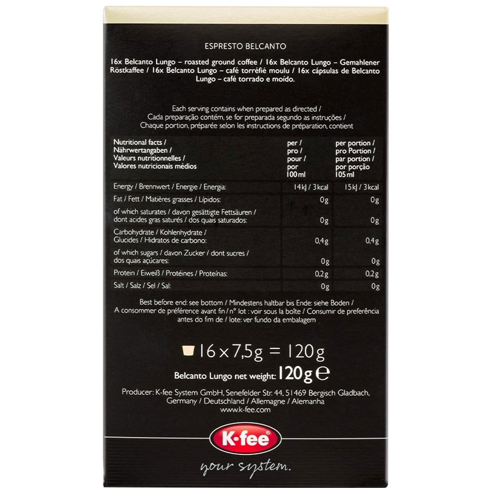 Capsule cafea ESPRESTO Belcanto Lungo, compatibile BeanZ, 16 capsule, 120g