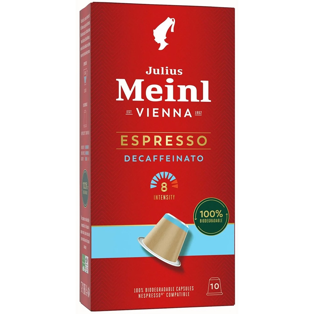 Capsule cafea JULIUS MEINL Espresso Decaffeinato, compatibile Nespresso, 10 capsule, 56g
