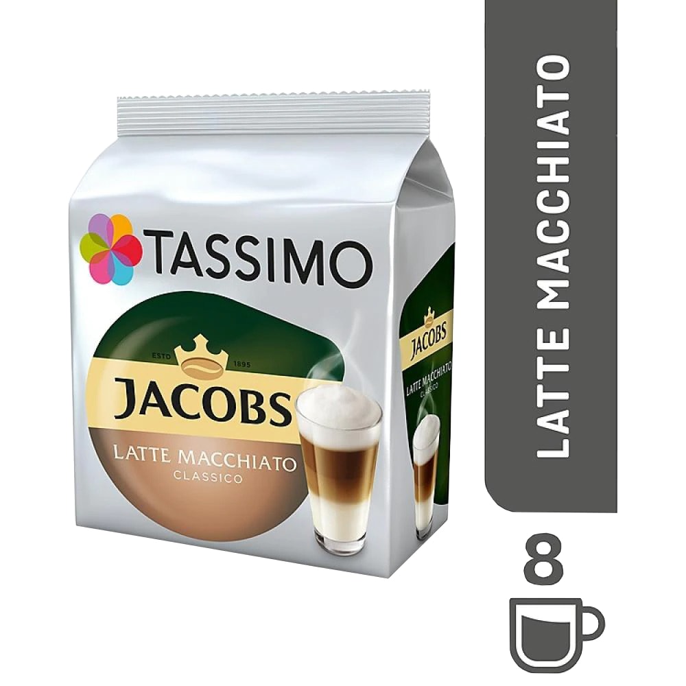 Capsule cafea JACOBS Tassimo Latte Macchiato, 8 capsule cafea + 8 capsule lapte, 295g