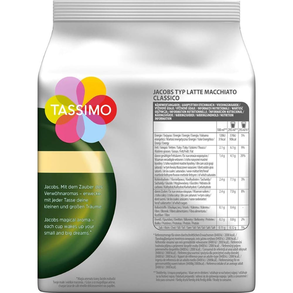 Capsule cafea JACOBS Tassimo Latte Macchiato, 8 capsule cafea + 8 capsule lapte, 295g