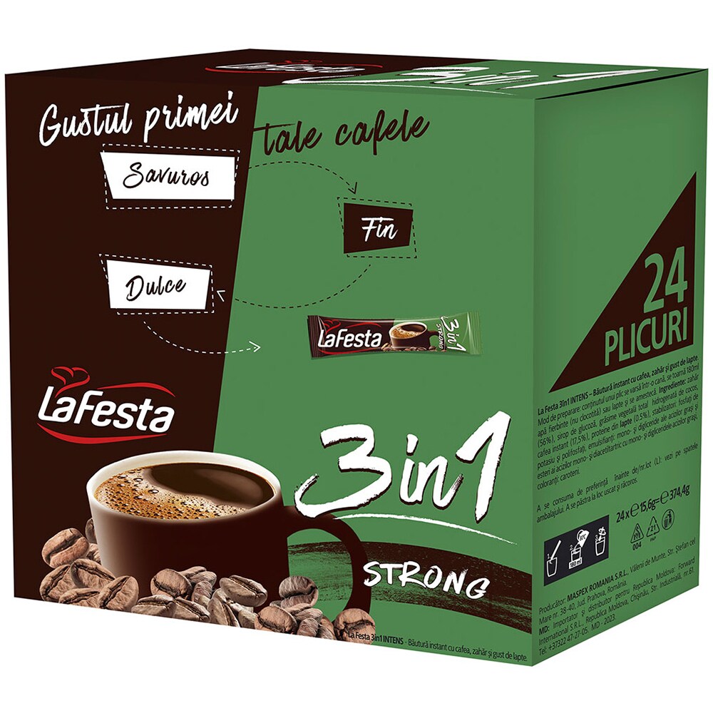 Cafea instant LA FESTA 3 in 1 Strong, 6 bucati, 374.4g