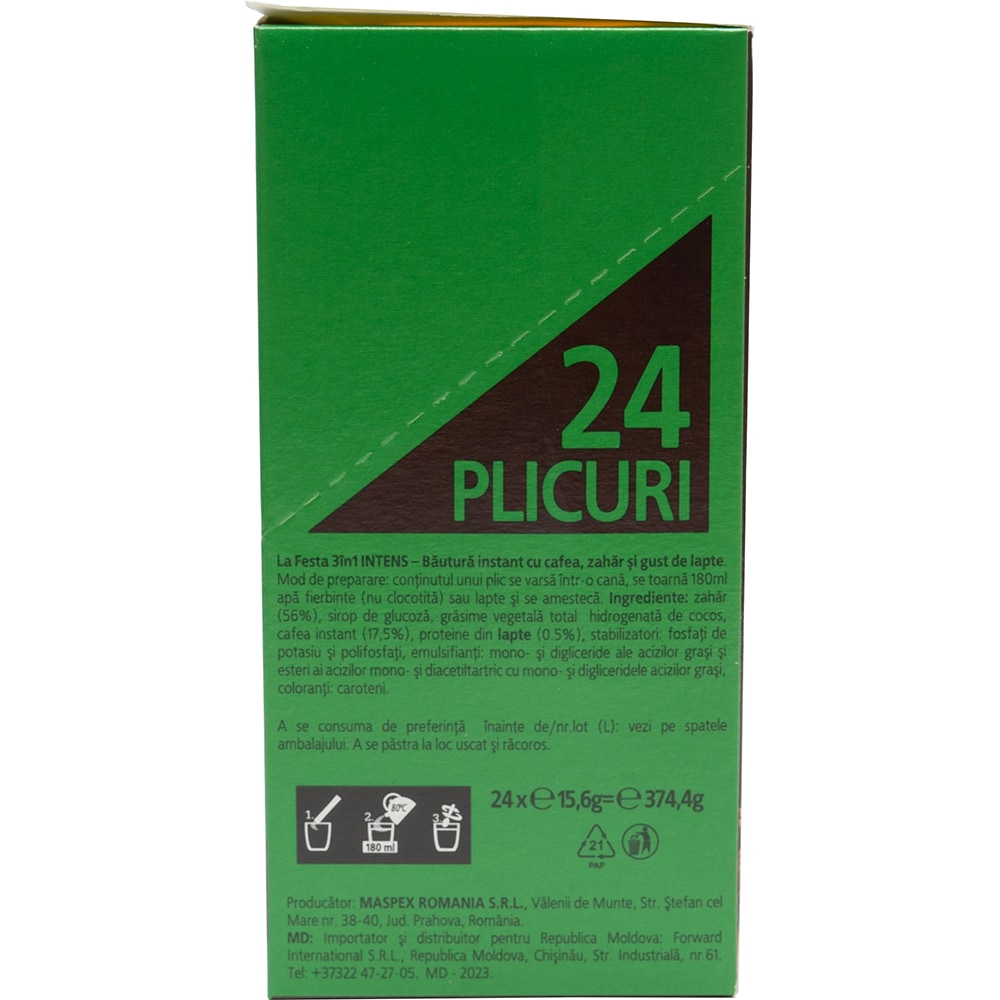 Cafea instant LA FESTA 3 in 1 Strong, 6 bucati, 374.4g