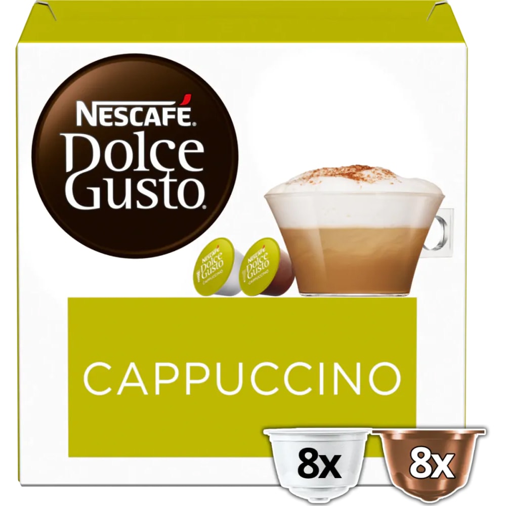 Capsule cafea NESCAFE Cappuccino, compatibile Dolce Gusto, 8 capsule cafea + 8 capsule lapte, 186.4g