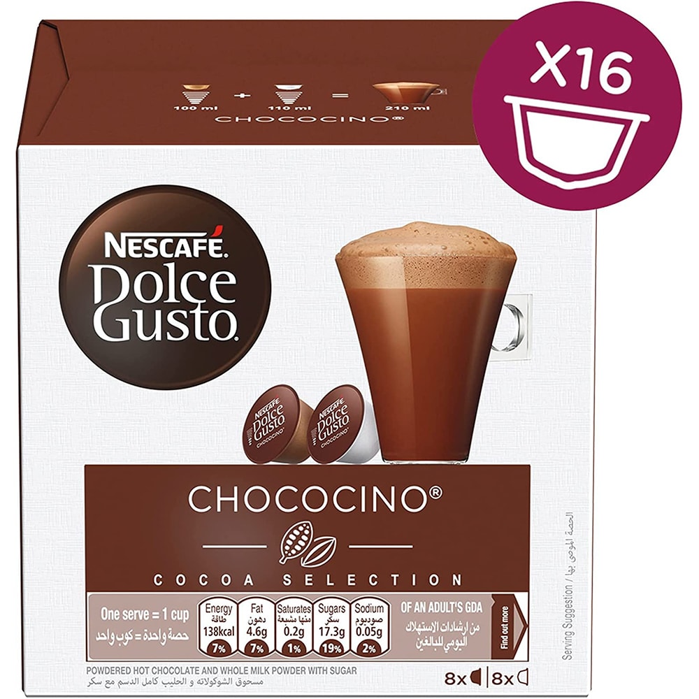 Capsule cafea NESCAFE Chococino, compatibile Dolce Gusto, 8 capsule cafea + 8 capsule lapte, 256g