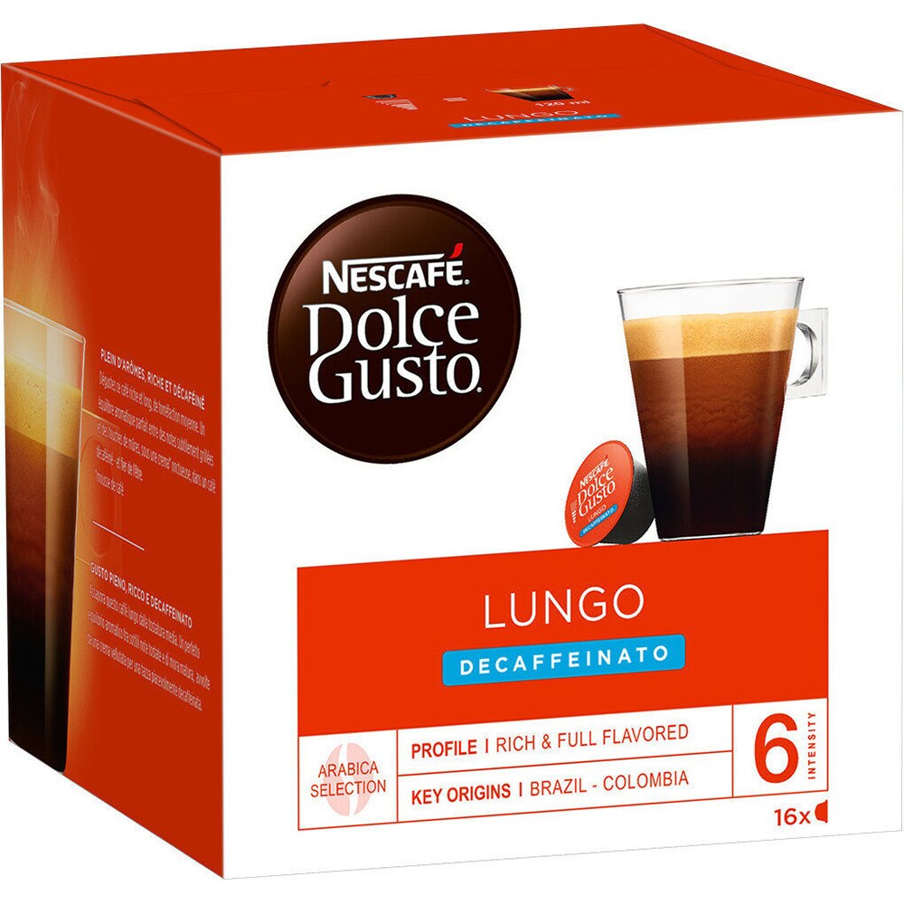 Capsule cafea NESCAFE Caffe Lungo Decaffeinato, compatibile Dolce Gusto, 16 capsule, 210g