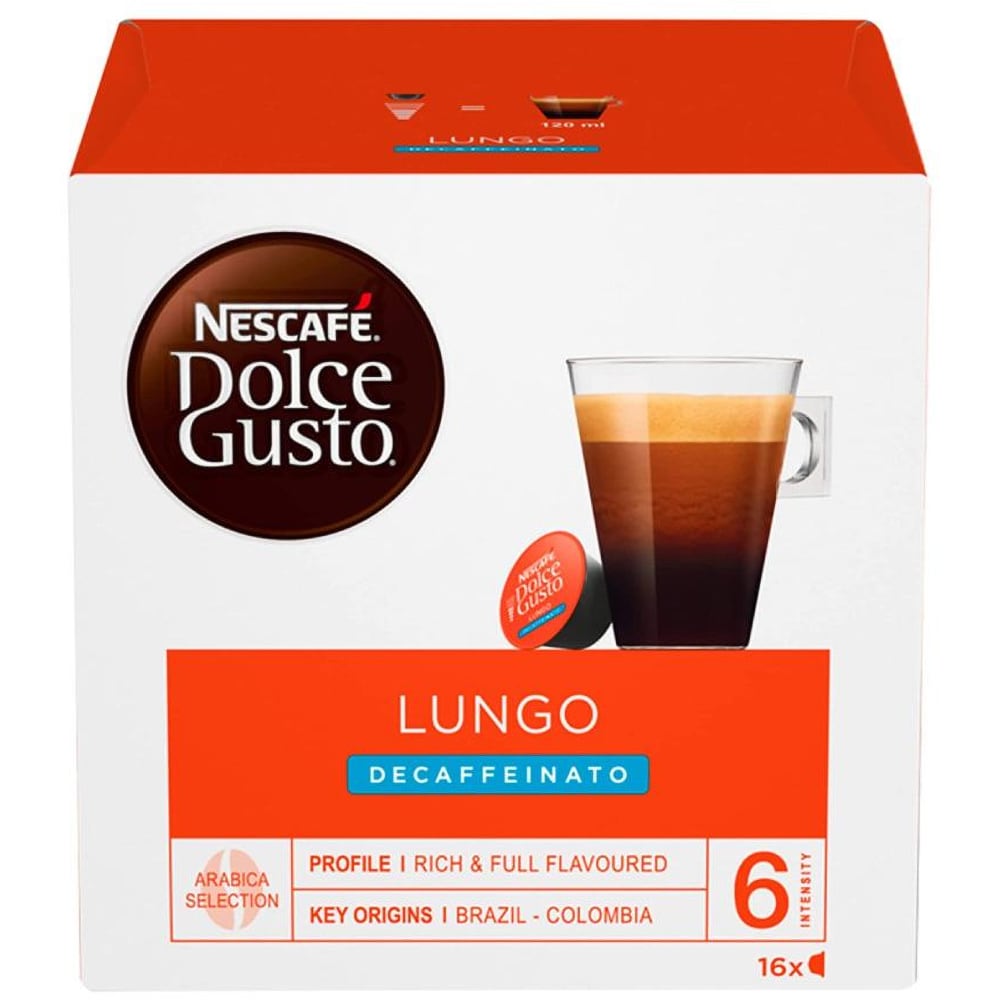 Capsule cafea NESCAFE Caffe Lungo Decaffeinato, compatibile Dolce Gusto, 16 capsule, 210g