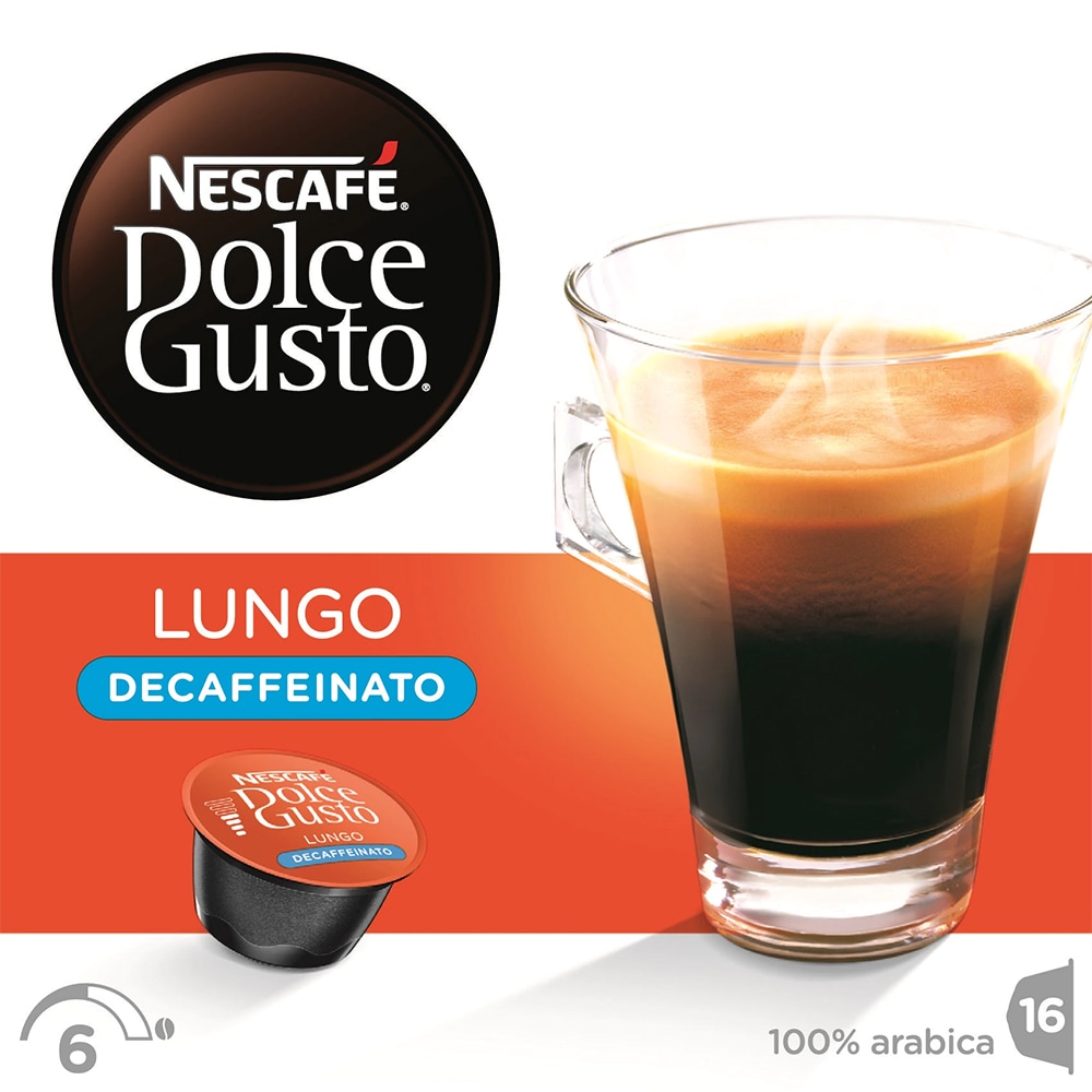 Capsule cafea NESCAFE Caffe Lungo Decaffeinato, compatibile Dolce Gusto, 16 capsule, 210g