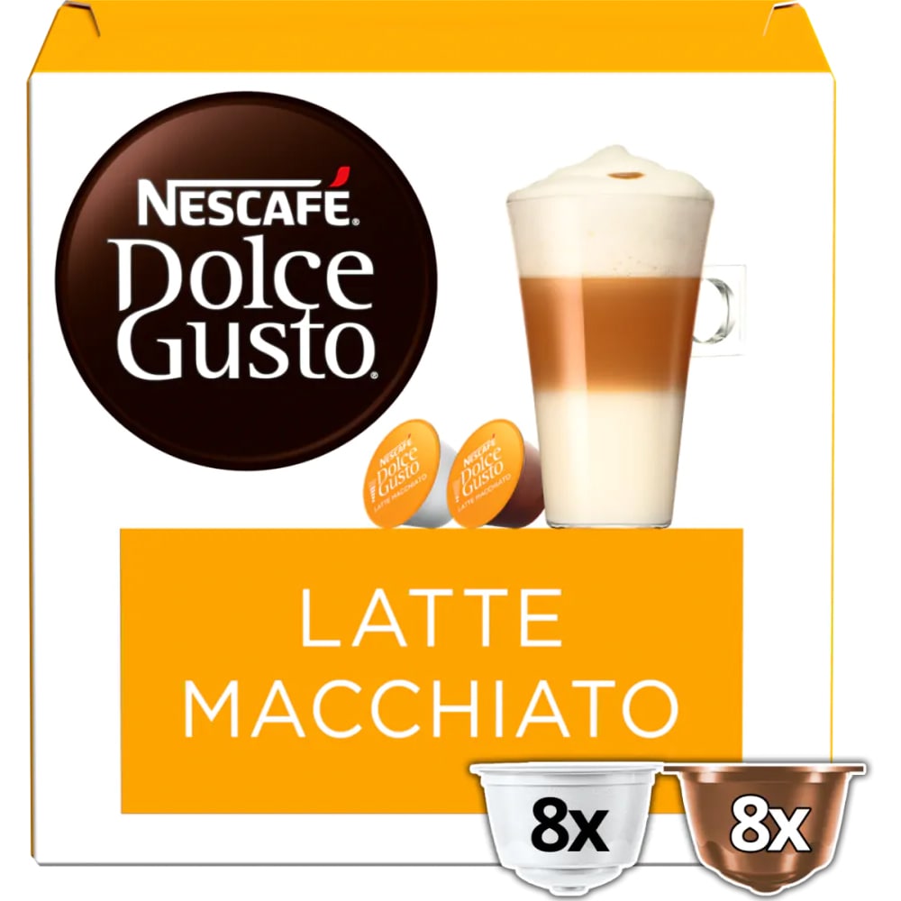 Capsule cafea NESCAFE Latte Macchiato, compatibile Dolce Gusto, 8 capsule cafea + 8 capsule lapte, 129g