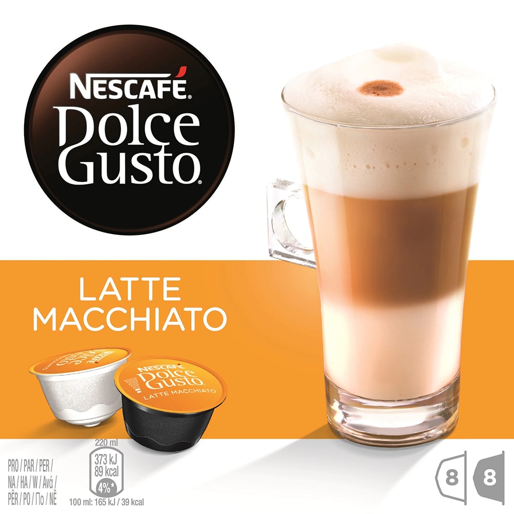 Capsule cafea NESCAFE Latte Macchiato, compatibile Dolce Gusto, 8 capsule cafea + 8 capsule lapte, 129g