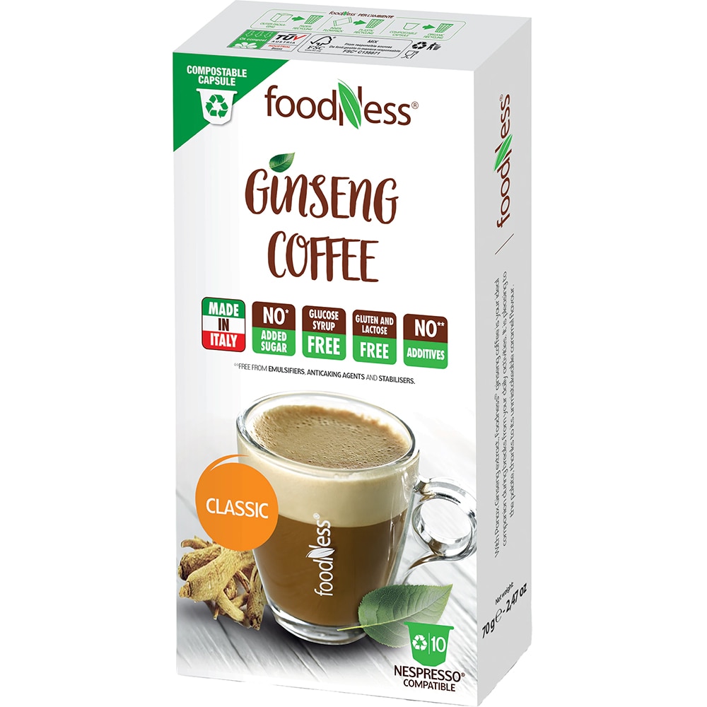 Capsule cafea FOODNESS Ginseng Coffee Classico, compatibile Nespresso, 10 capsule, 70g