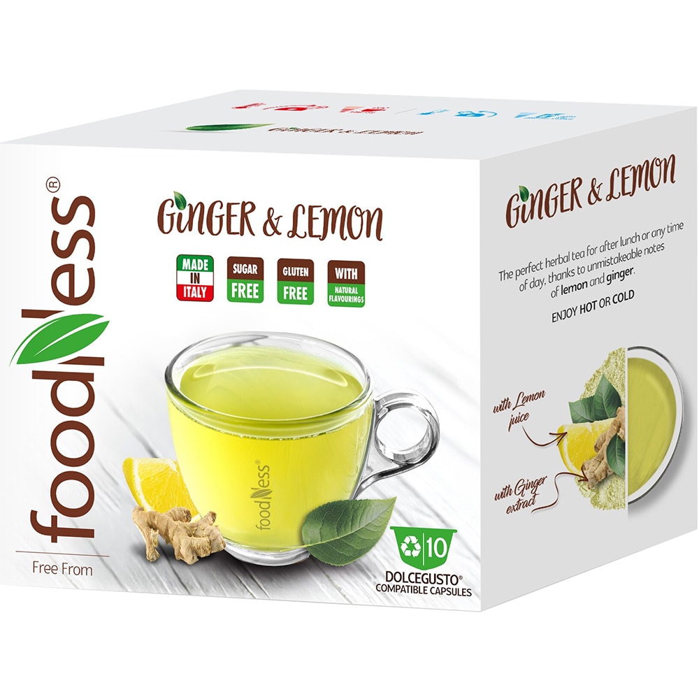 Ceai capsule FOODNESS Ginger & Lemon compatibile Dolce Gusto, 10 capsule, 120g