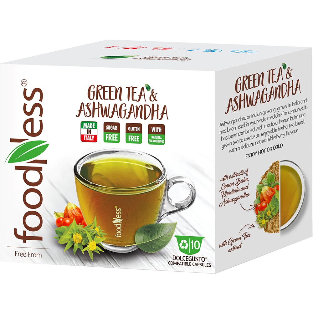 Ceai capsule FOODNESS Green Tea & Ashwagandha compatibile Dolce
