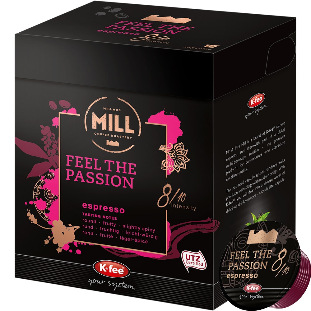 Capsule cafea MR & MRS MILL Feel the Passion, compatibile K-fee, 12 capsule, 93g