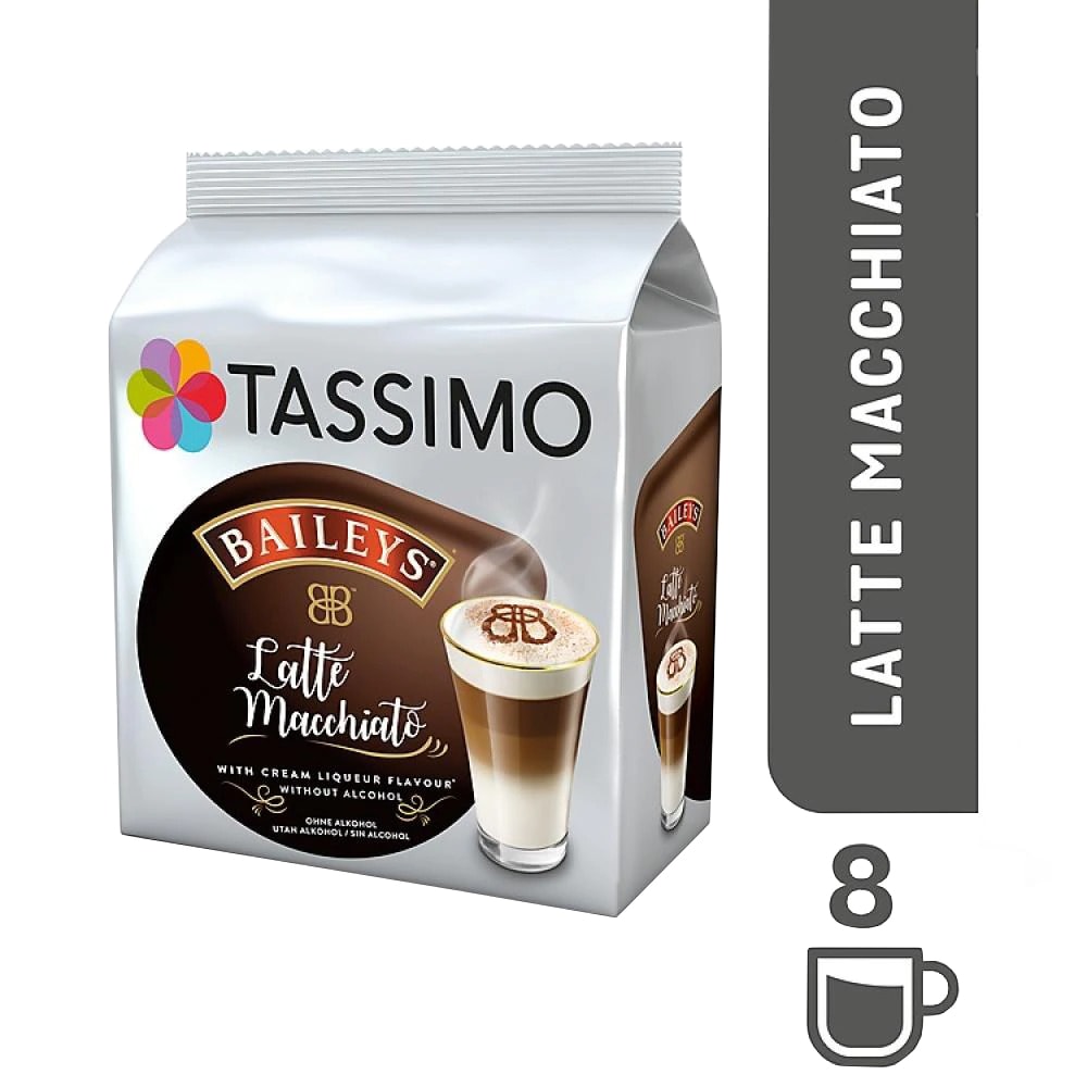 Capsule cafea JACOBS Baileys Latte Macchiato, compatibile Tassimo, 8 capsule cafea + 8 capsule lapte, 264g