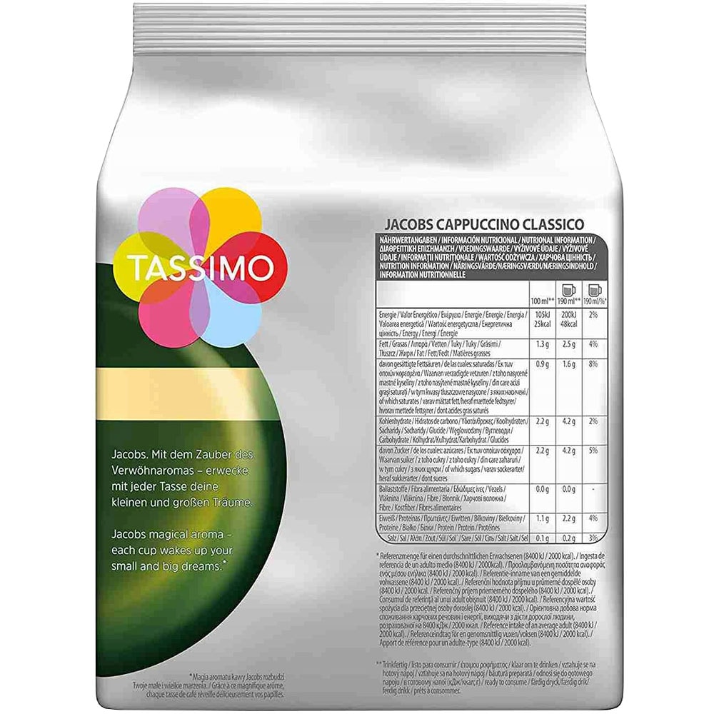Capsule cafea TASSIMO Jacobs Cappuccino, 8 capsule cafea + 8 capsule lapte, 260g