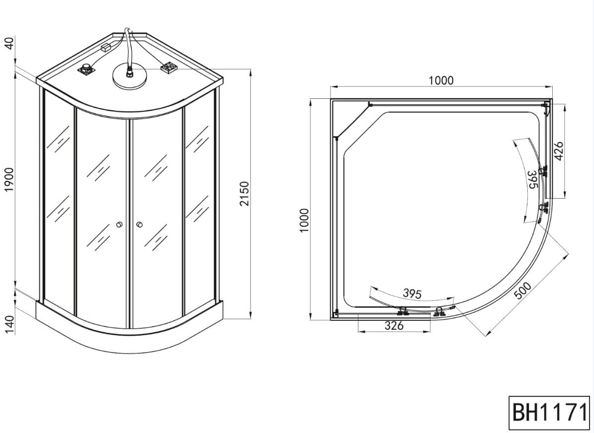 Cabina hidromasaj, cadita joasa, semirotunda, 215 x 100 cm Venus