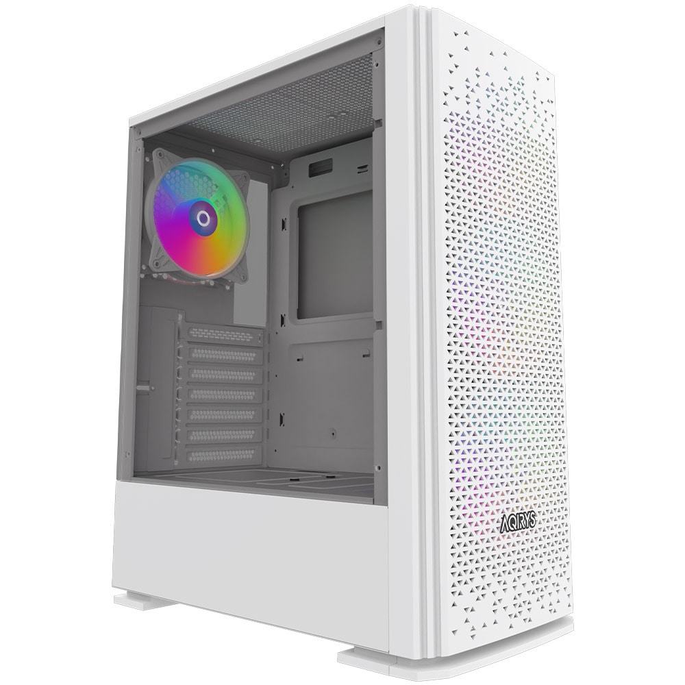 Carcasa PC AQIRYS Gacrux, USB 3.0, Fara sursa, Iluminare RGB, alb