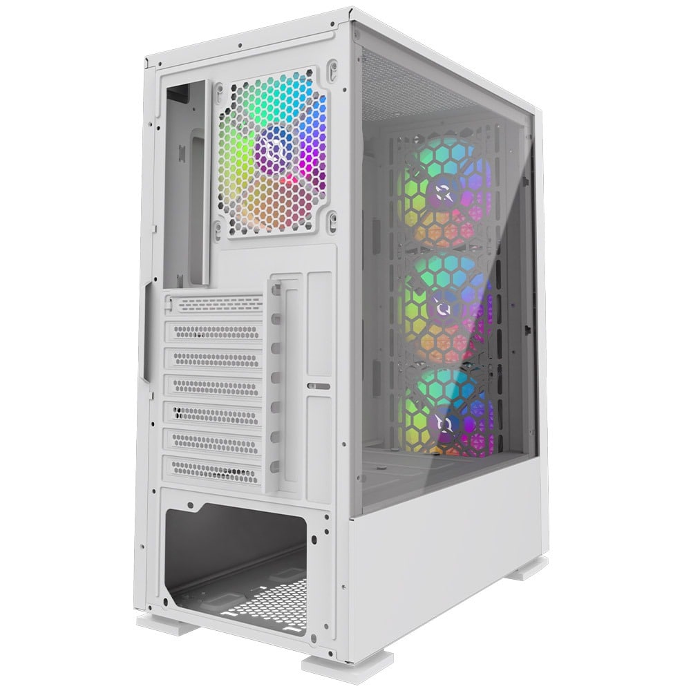Carcasa PC AQIRYS Gacrux, USB 3.0, Fara sursa, Iluminare RGB, alb