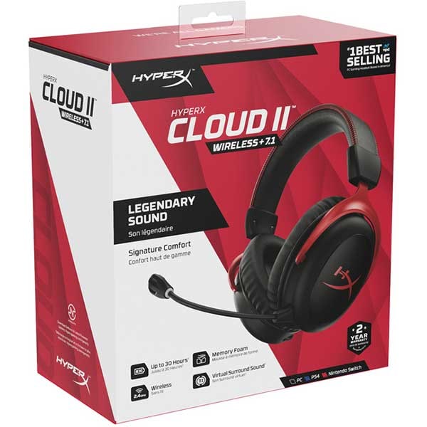 Casti Gaming Wireless HyperX Cloud II Wireless, 7.1 surround, negru-rosu