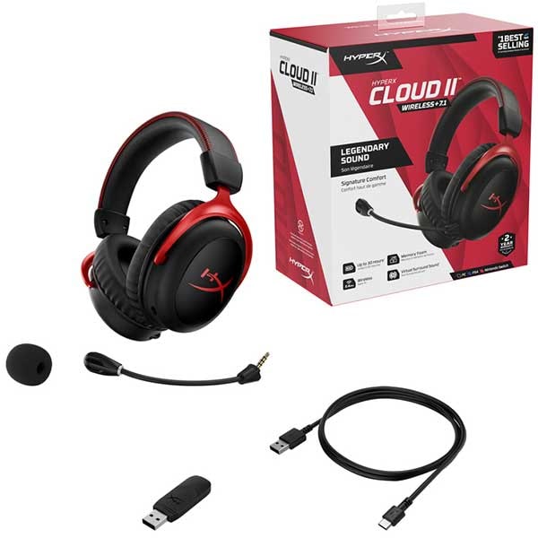Casti Gaming Wireless HyperX Cloud II Wireless, 7.1 surround, negru-rosu