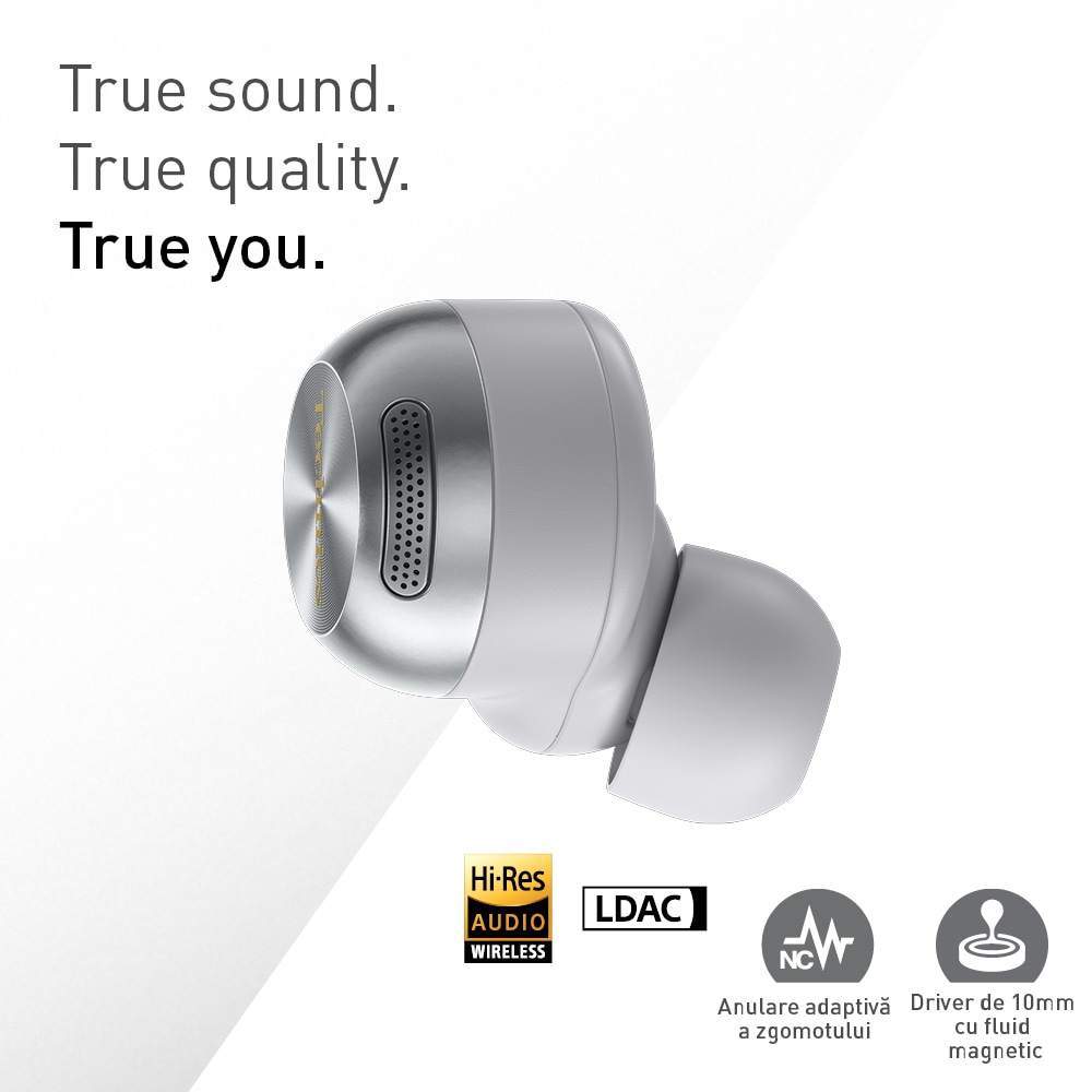 Casti TECHNICS EAH-AZ100E-S, True Wireless, Bluetooth, In-ear, Microfon, Noise Cancelling, Carcasa incarcare wireless, argintiu