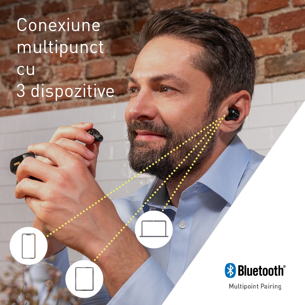 Casti TECHNICS EAH-AZ100E-S, True Wireless, Bluetooth, In-ear, Microfon, Noise Cancelling, Carcasa incarcare wireless, argintiu