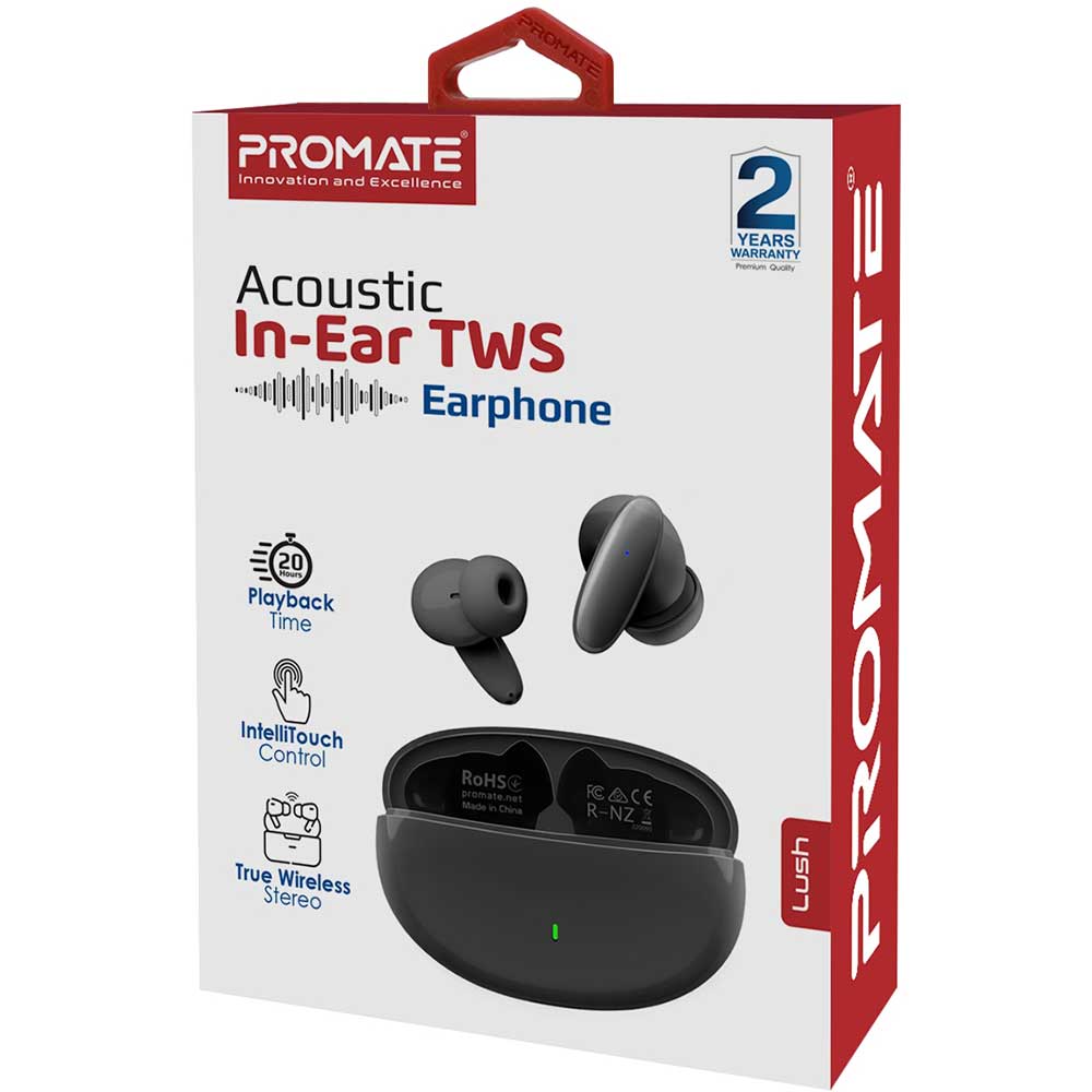 Casti PROMATE Lush, True wireless, Bluetooth, In-ear, Microfon, negru
