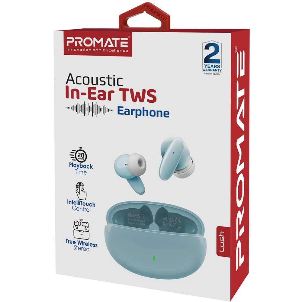 Casti PROMATE Lush, True wireless, Bluetooth, In-ear, Microfon, albastru