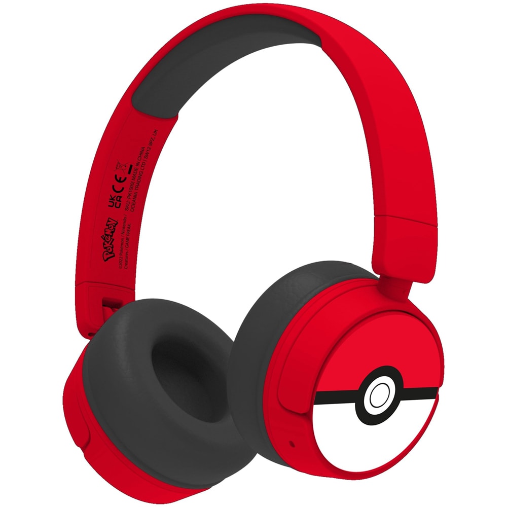 Casti pentru copii OTL Pokemon Pokeball, Bluetooth, On-ear, Microfon, rosu