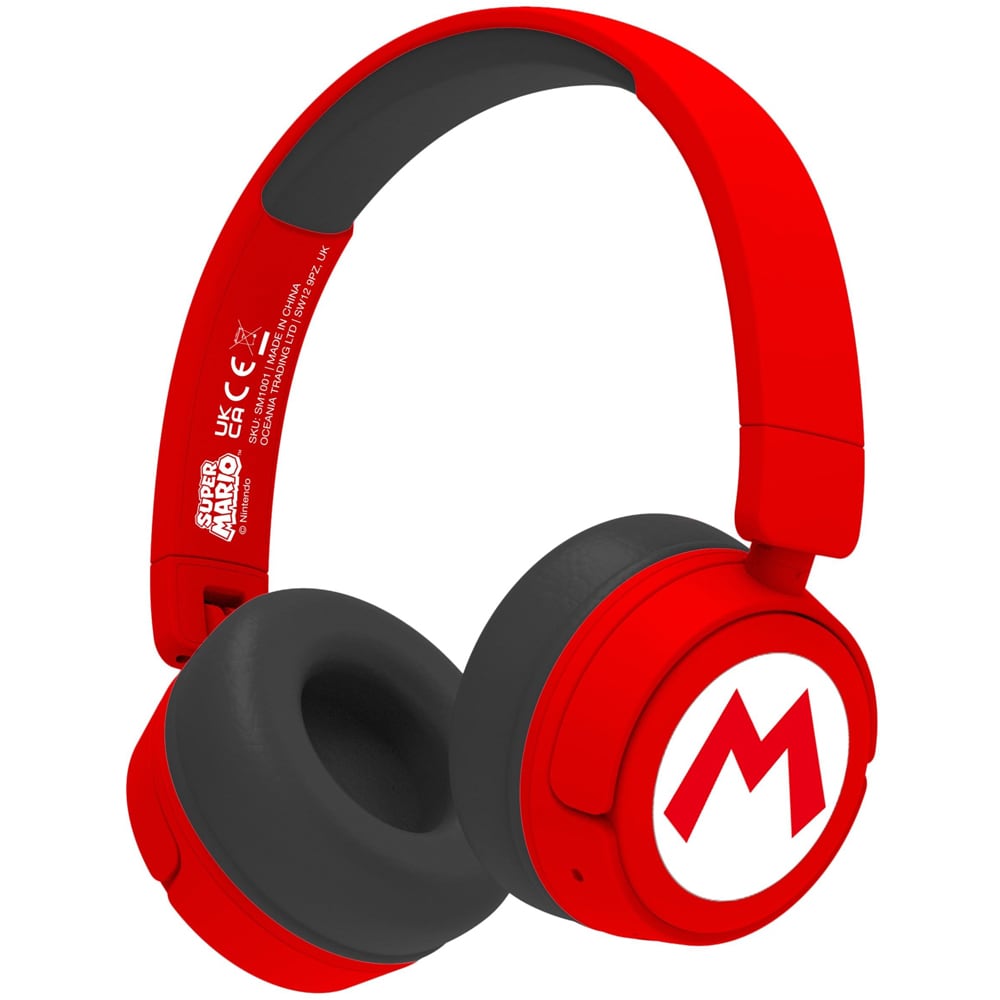 Casti pentru copii OTL Super Mario Icon Logo, Bluetooth, On-ear, Microfon, rosu