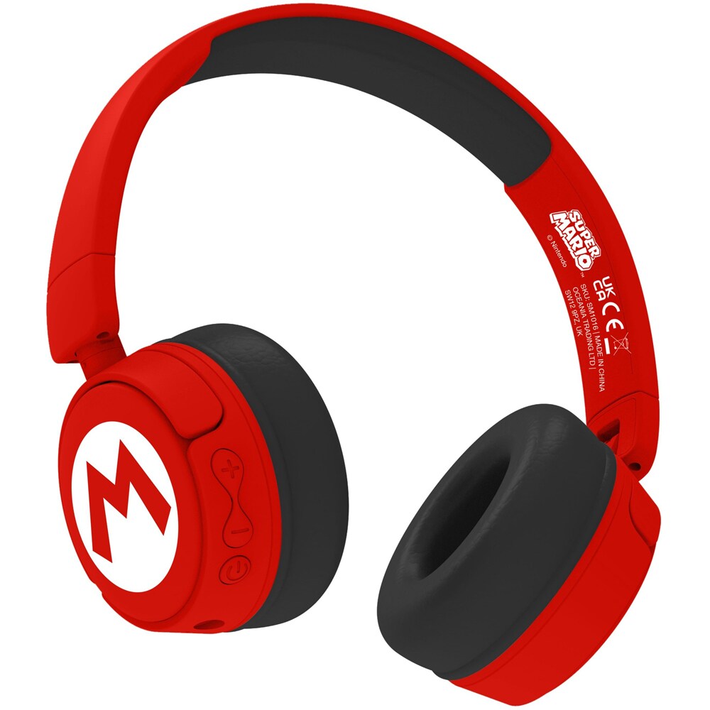 Casti pentru copii OTL Super Mario Icon Logo, Bluetooth, On-ear, Microfon, rosu
