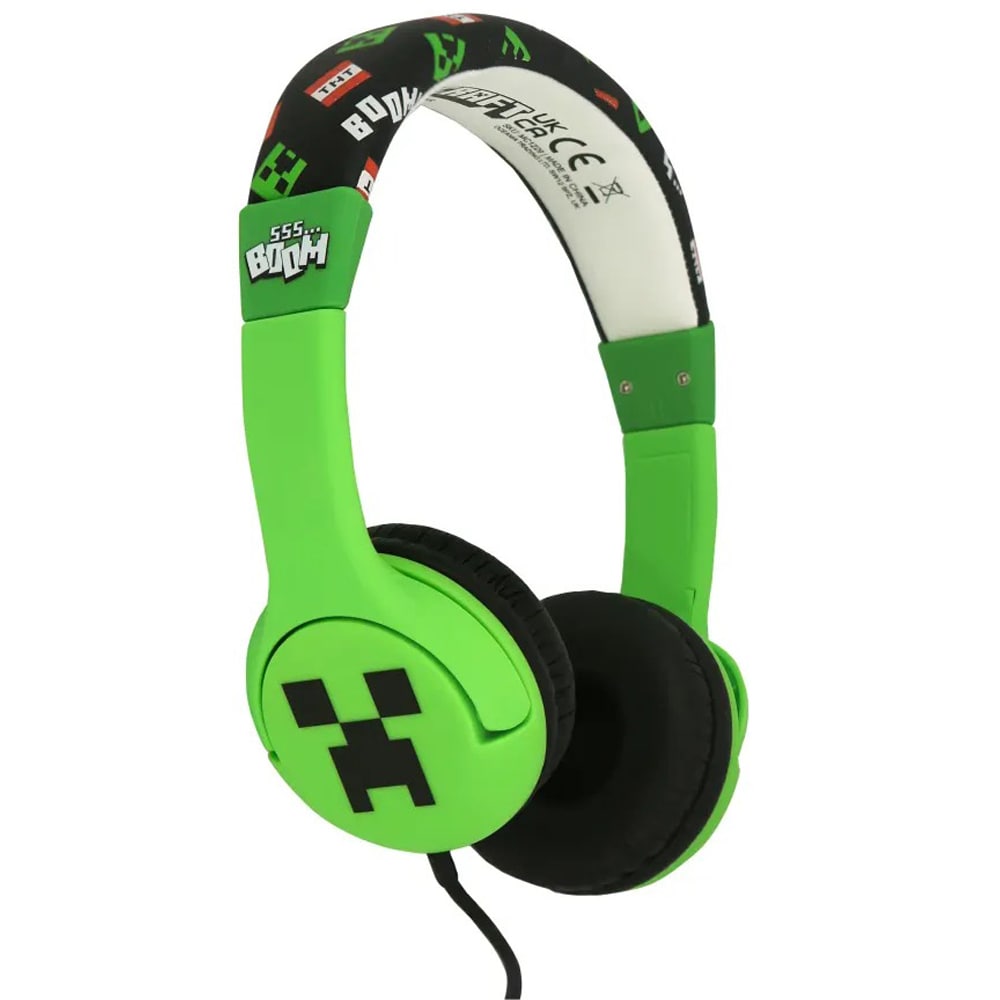 Casti pentru copii OTL Minecraft Creeper, Cu fir, On-ear, verde