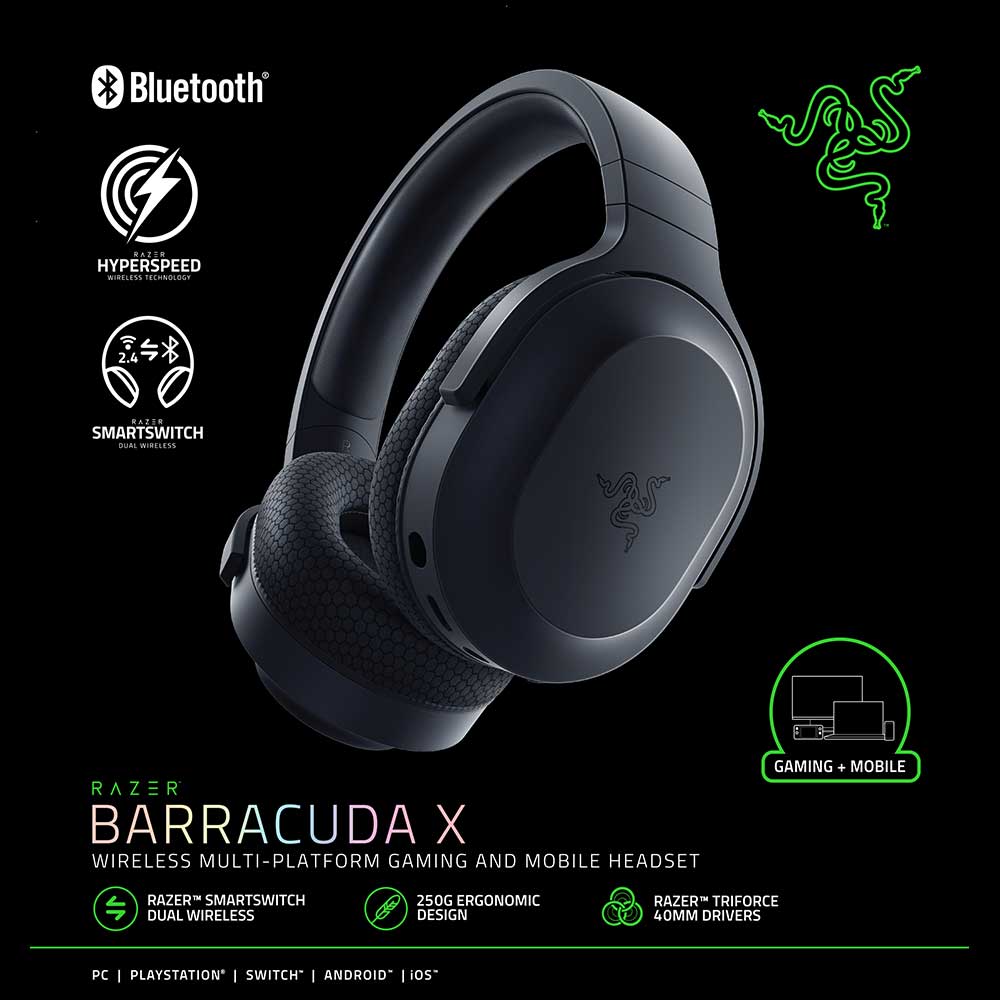 Casti Gaming Wireless RAZER Barracuda X 2022, 7.1, 3.5mm, USB, multiplatforma, Black