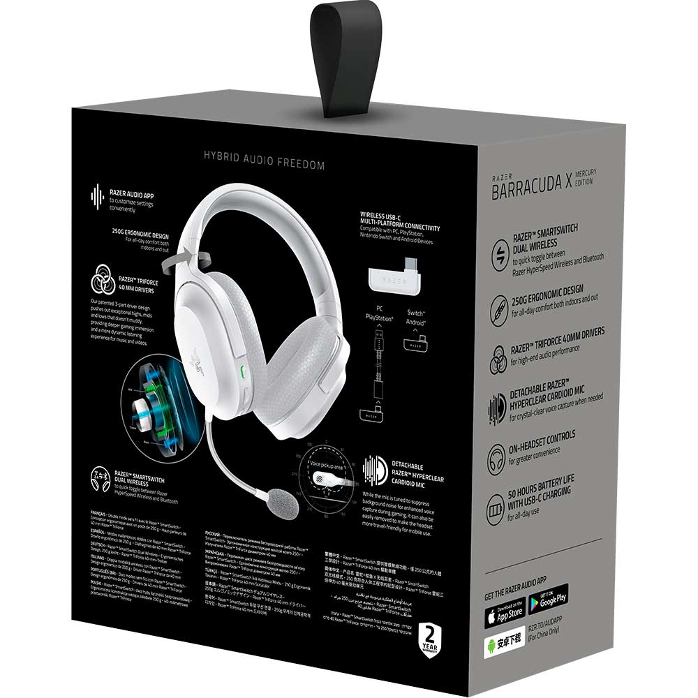 Casti Gaming Wireless RAZER Barracuda X 2022, 7.1, 3.5mm, USB, multiplatforma, Mercury