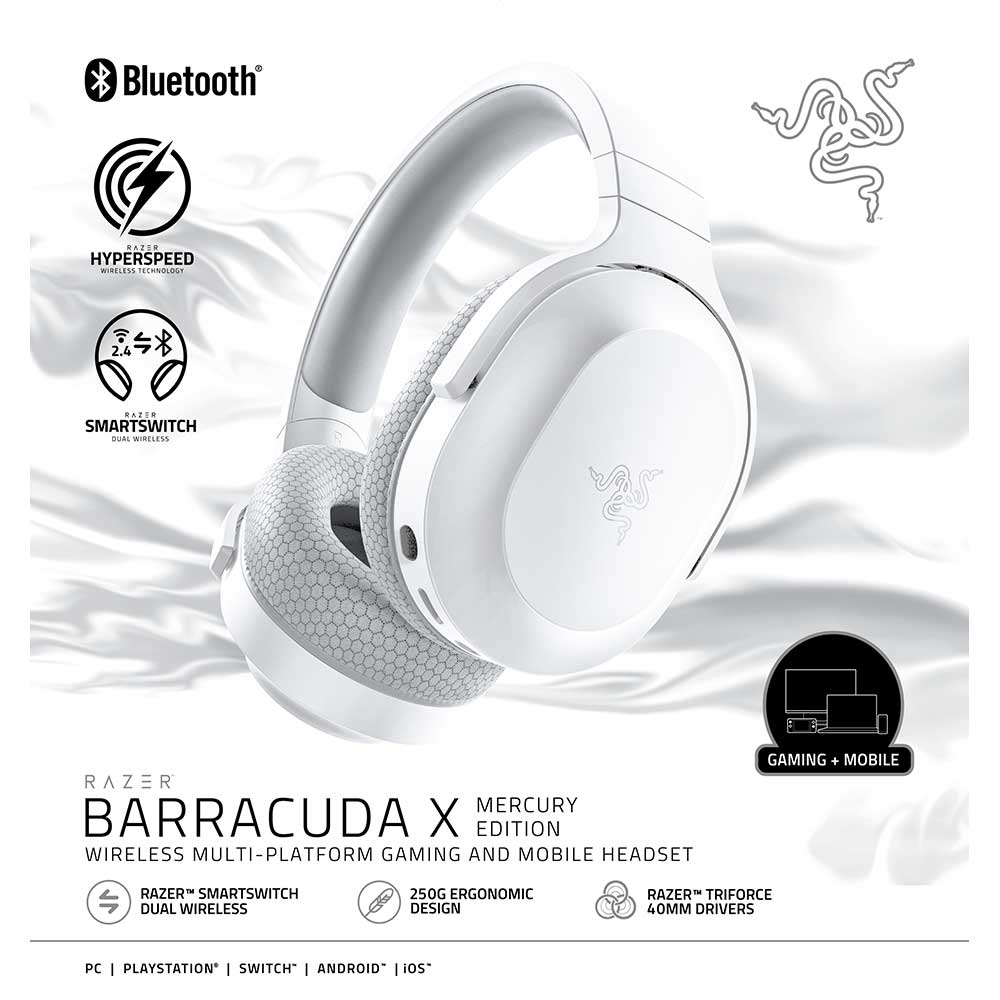 Casti Gaming Wireless RAZER Barracuda X 2022, 7.1, 3.5mm, USB, multiplatforma, Mercury