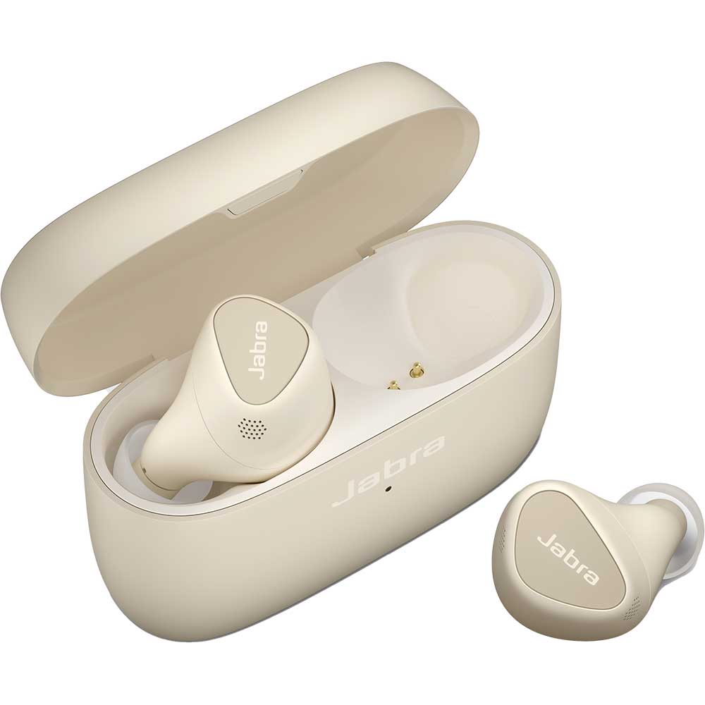 Casti JABRA Elite 5, True Wireless, Bluetooth, In-Ear, Microfon, Noise Cancelling, Carcasa incarcare wireless, Gold-Beige