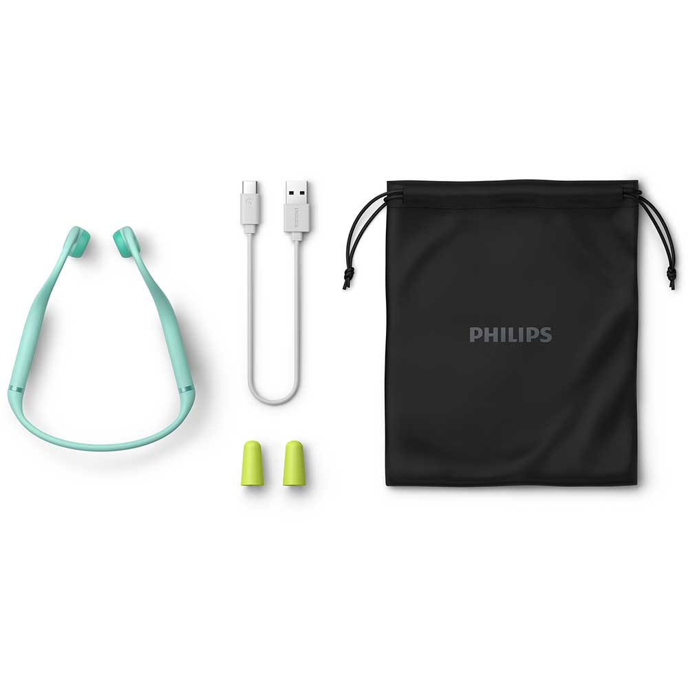 Casti conductie osoasa pentru copii PHILIPS TAK4607GR/00, Bluetooth, In-Ear, Microfon, verde deschis