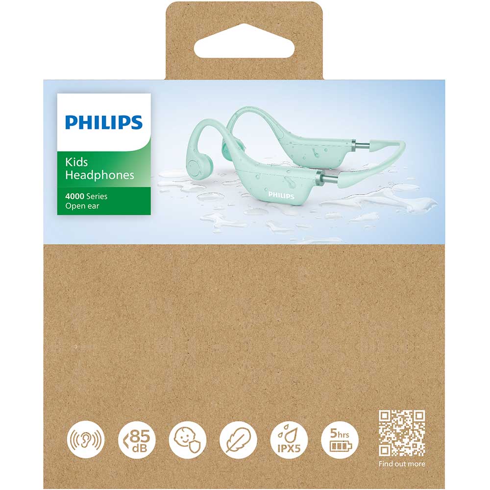 Casti conductie osoasa pentru copii PHILIPS TAK4607GR/00, Bluetooth, In-Ear, Microfon, verde deschis