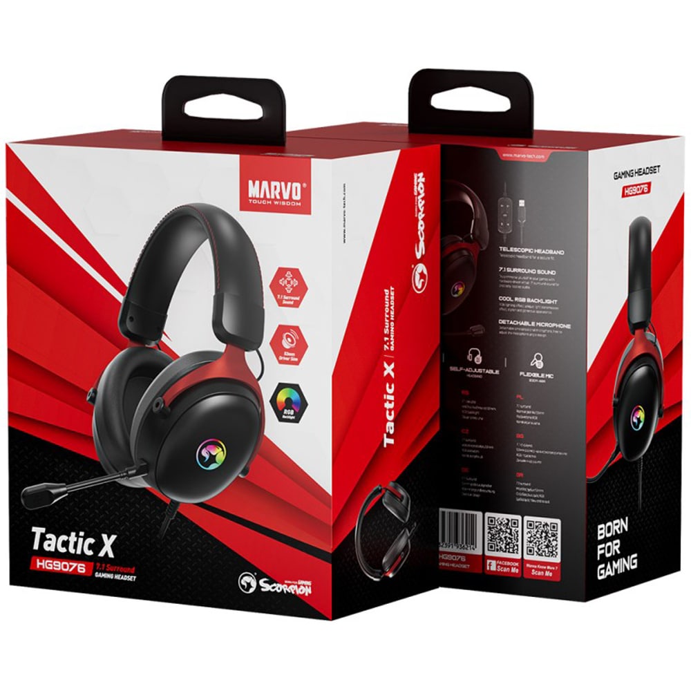 Casti Gaming MARVO HG9076 Tactic X, 7.1 surround, USB, negru