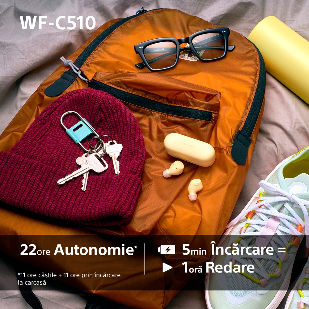 Casti SONY WF-C510, True Wireless, Bluetooth, In-ear, Microfon, Conexiune multipunct, alb